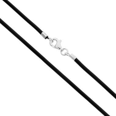 Collana Filo in Caucciu PVC Nero cm 40 con Chiusura in ARGENTO 925