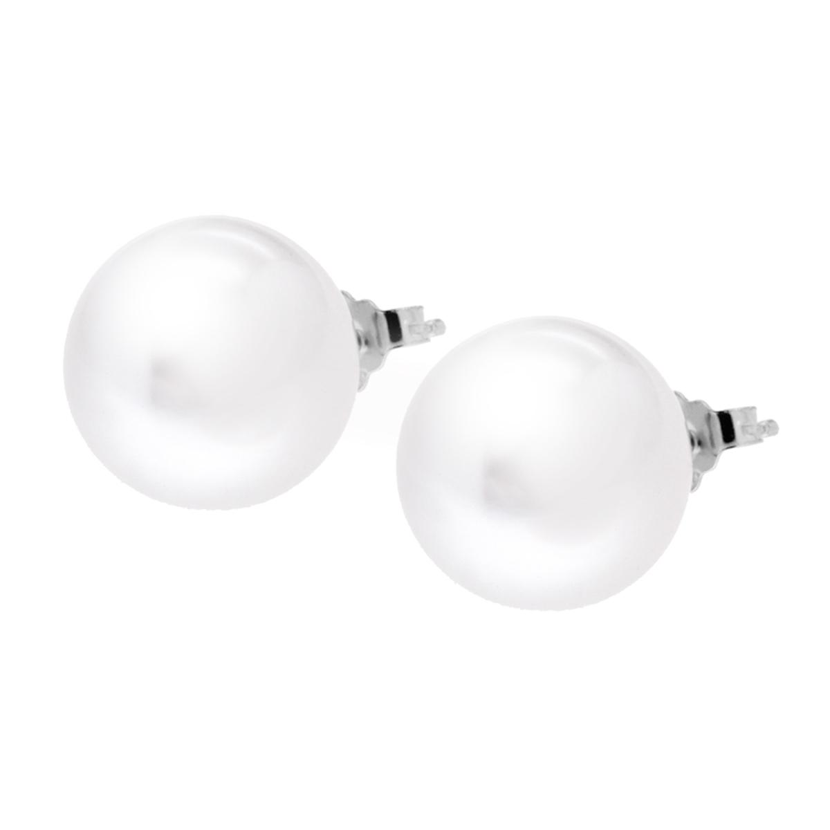 Orecchini Perla Parigi mm 14 colore Bianco in ARGENTO 925 Galvanica Rodio
