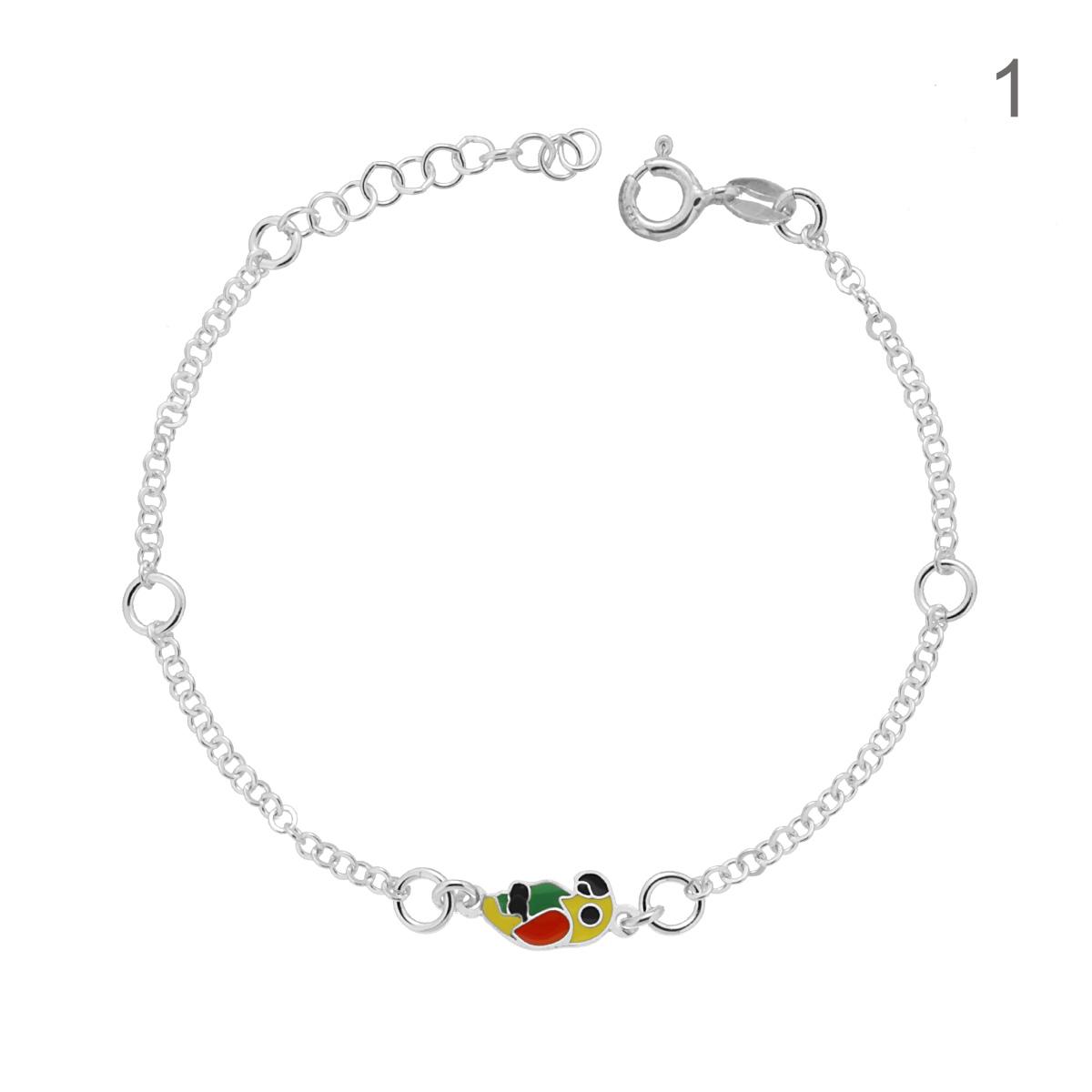 Bracciale Bimbo Bimba Catena Rolo piatta con Soggetto Fantasy con smalto Multicolor in ARGENTO 925