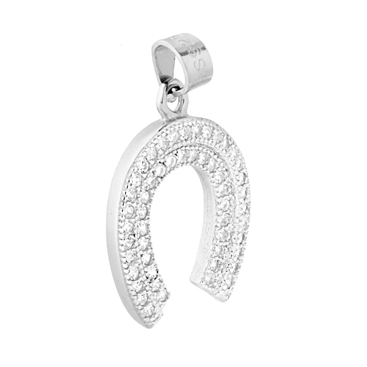 Ciondolo Portafortuna Ferro di Cavallo con Zirconi Bianchi in ARGENTO 925 Galvanica Rodio