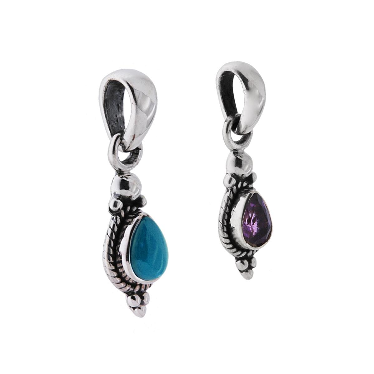 Ciondolo Etnico Goccia e Pietre Naturali in ARGENTO 925