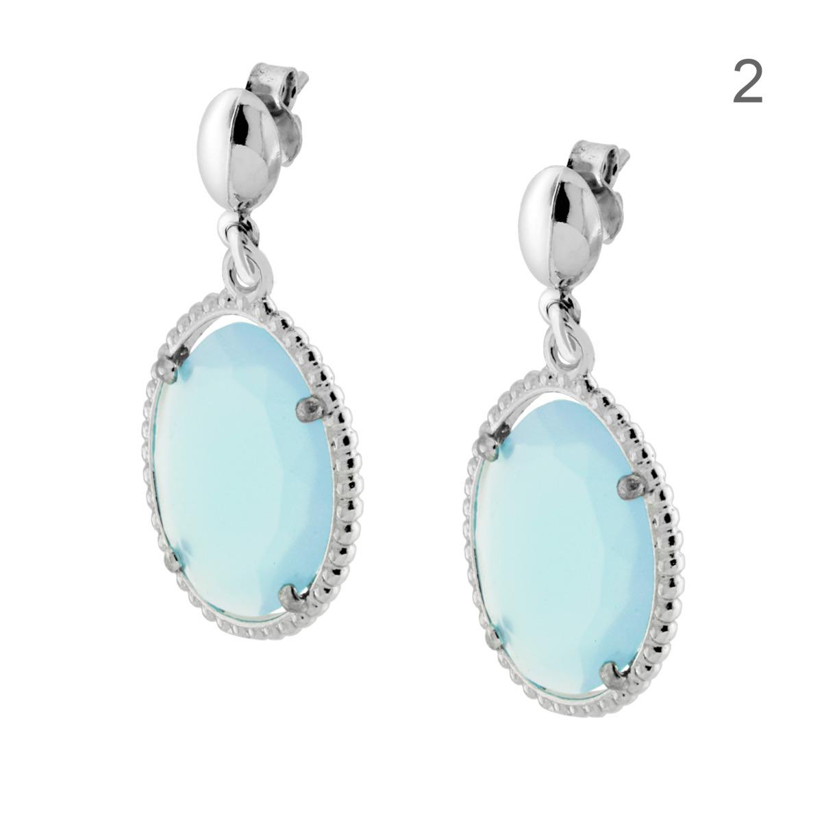 Orecchini con Pietra Goccia Azzurro o Verde pendente in ARGENTO 925 Galvanica Rodio