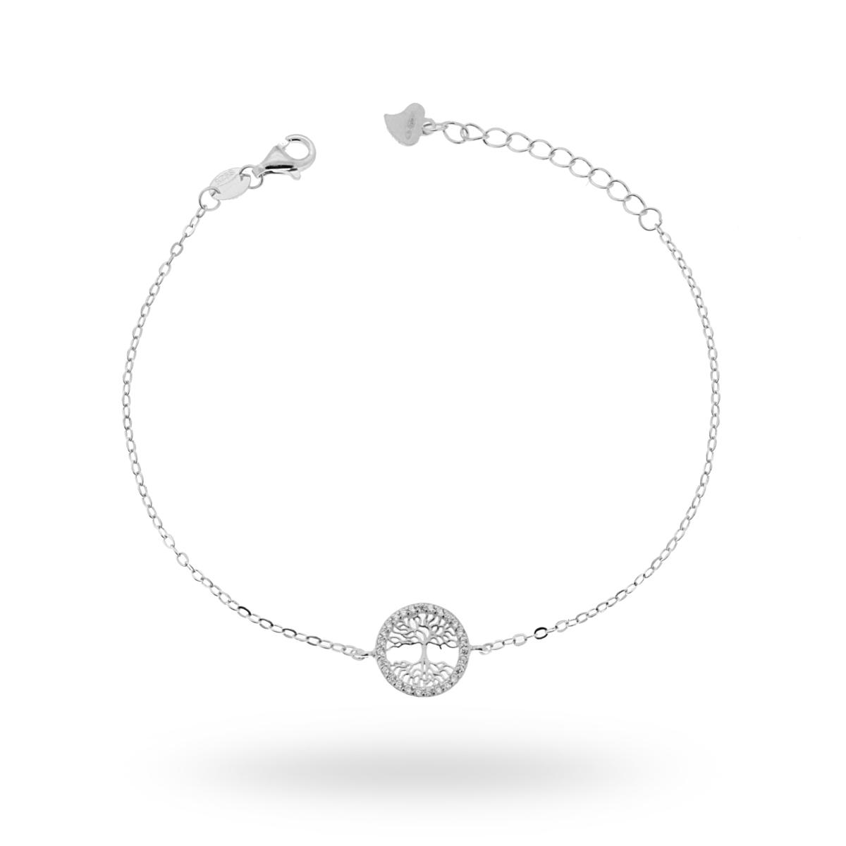 Bracciale con Albero della Vita con Zirconi Bianchi in ARGENTO 925 Galvanica Rodio