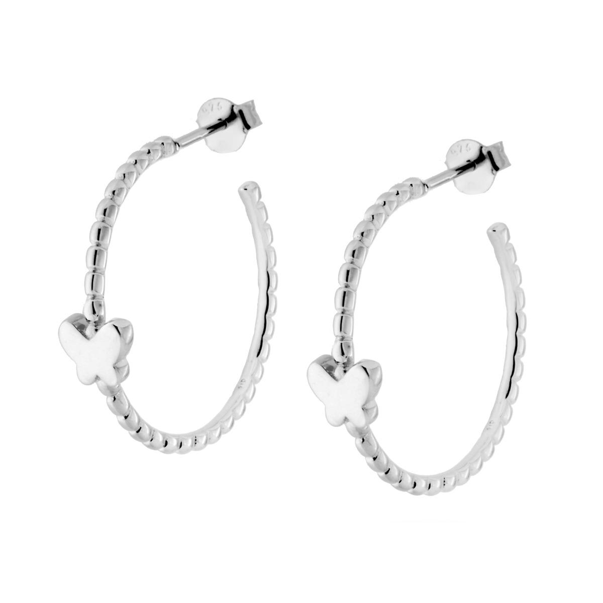 Orecchini Cerchi Boccoli con Farfalla Galvanica Rosa Oro o Rodio in ARGENTO 925 Galvanica Rodio