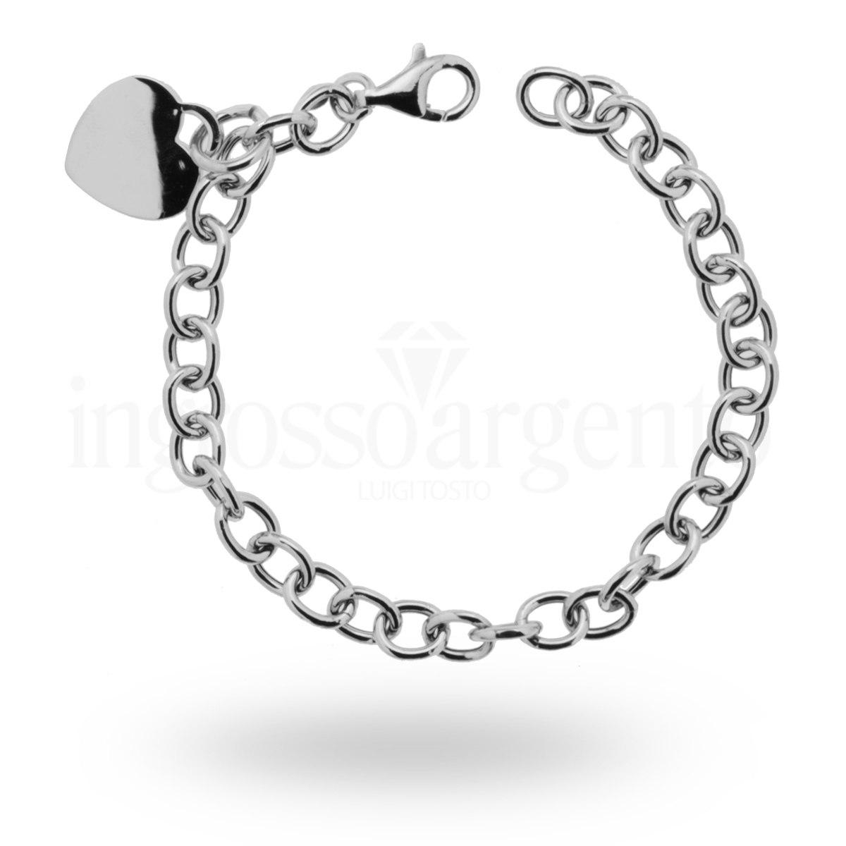 Bracciale Catena Rolo con Cuore Plain in ARGENTO 925 Galvanica Rodio