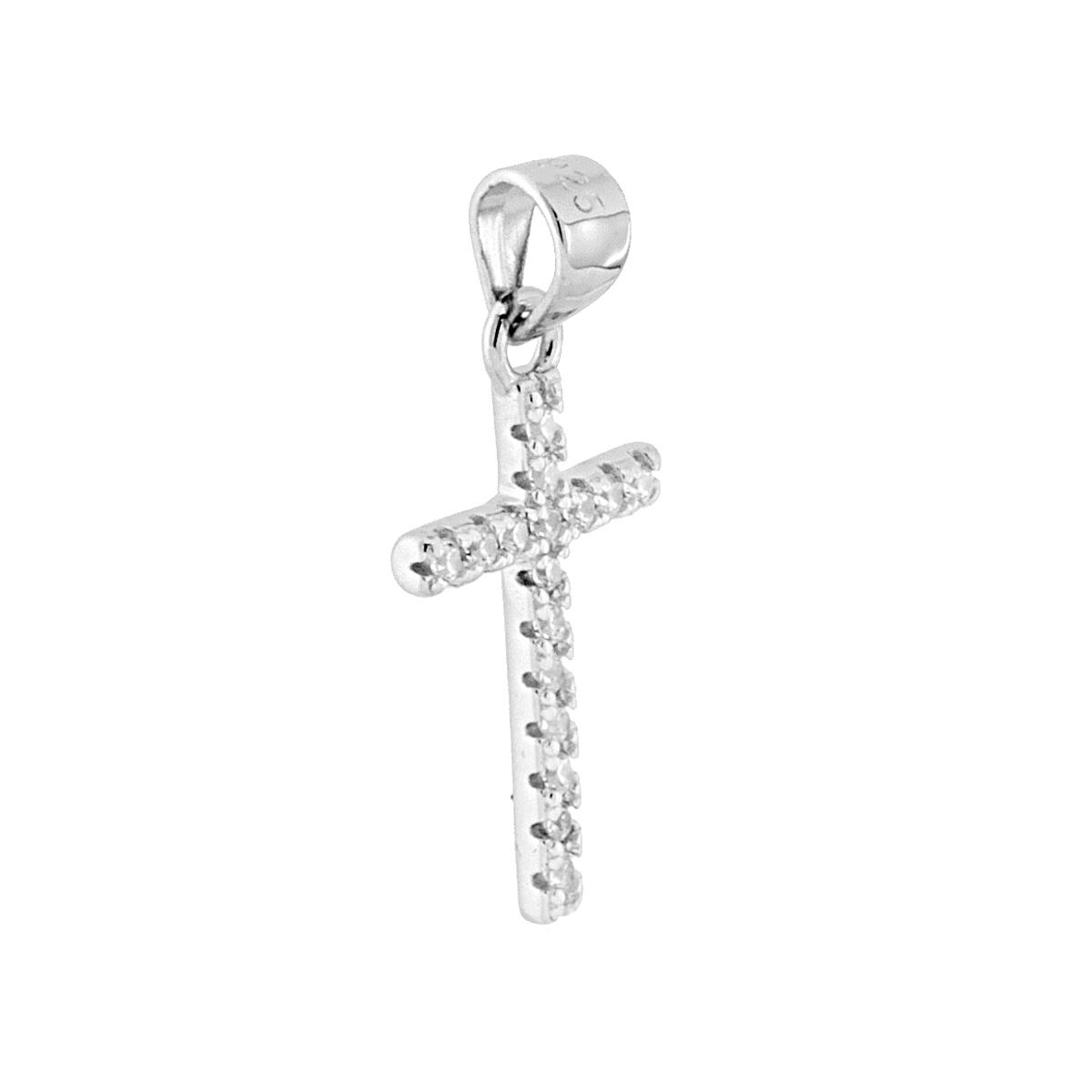 Ciondolo Croce con Zirconi Bianchi in ARGENTO 925 Galvanica Rodio