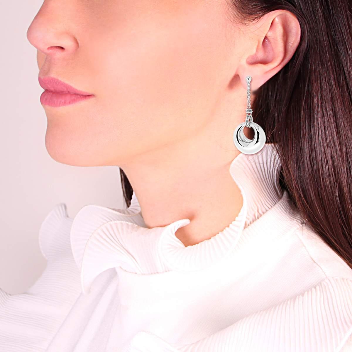 Orecchini con Pendente a forma Tonda in ARGENTO 925 Galvanica Rodio